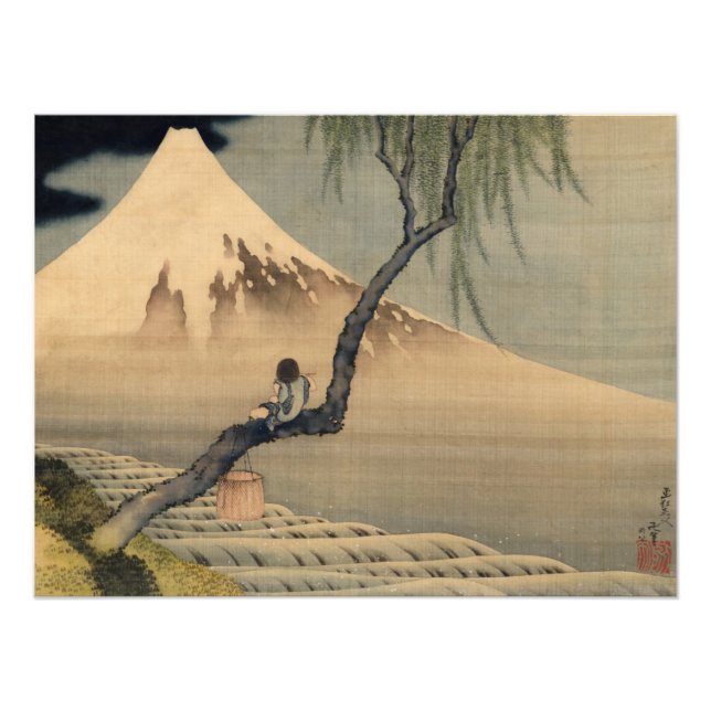 Impression Photo Un garçon regardant le Mont Fuji par Katsushika Ho (Devant)