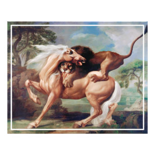 Impression Photo Un Lion Attaquant Un Cheval Peint-17620