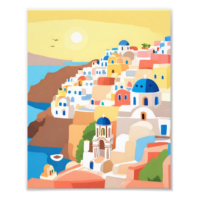 Impression Photo Une Belle Peinture De L'Île De Santorin (Devant)