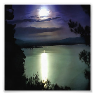 Impression Photo Une Pleine lune Reflétant L'Art Nautique Egéen