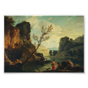 Impression Photo Une rivière avec des pêcheurs par Joseph Vernet 