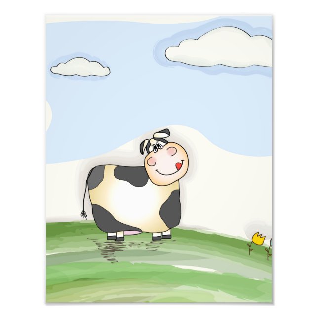 Impression Photo Vache caricaturale aquarelle (Devant)