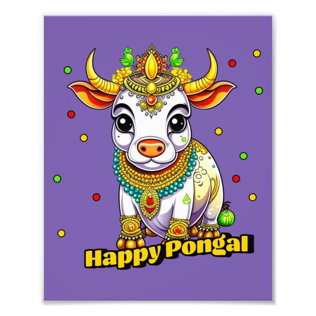 Impression Photo Vache décorée Kawaii Pongal (Devant)