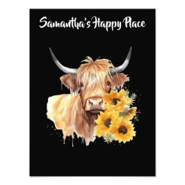 Impression Photo Vache écossaise Highland avec des tournesols. Modi
