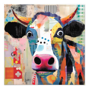 Impression Photo Vache joueuse, un collage artistique et ecclésiast