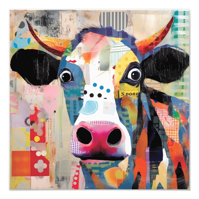 Impression Photo Vache joueuse, un collage artistique et ecclésiast (Devant)
