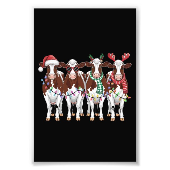 Impression Photo Vache Noël Vache Louvain Cadeau Vacances ferme (Devant)