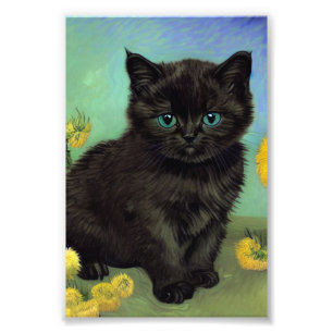 Impression Photo Van Gogh Chat noir Fleurs jaunes