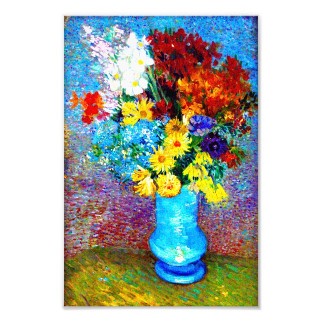 Impression Photo Van Gogh Flowers dans un Vase Bleu (Devant)