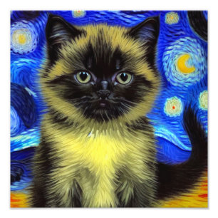 Impression Photo Van Gogh Starry Nuit Siamese Cat