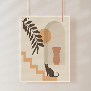 Impression Photo Vase Chat Feuille d'escalier, Art Géométrique Abst
