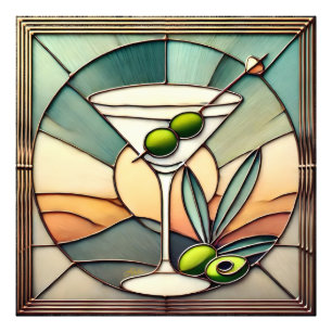Impression Photo Verre teinté du milieu du siècle 2 Martini olive