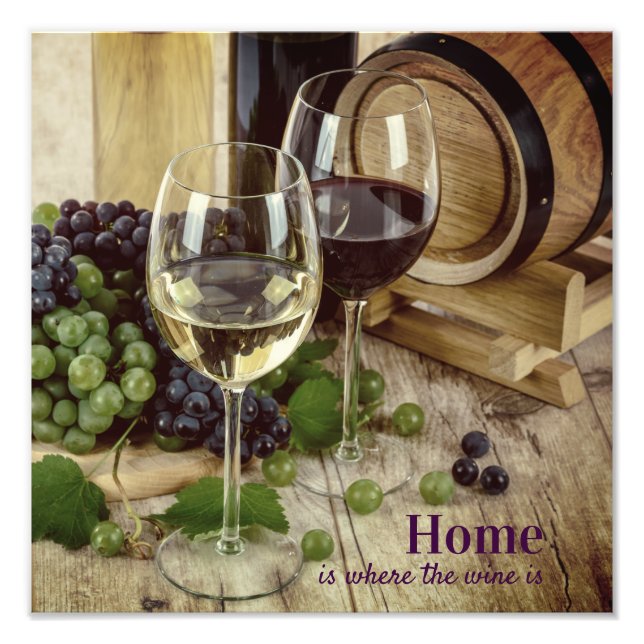 Impression Photo Verres de vin rouge et blanc rustique Baril de rai (Devant)