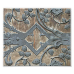 Impression Photo Verrouillage médiéval en fer sur porte en bois