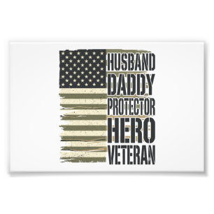 Impression Photo Vétéran Mari Papa Protecteur Héros Chemise Drapeau