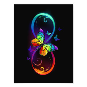 Impression Photo Vibrant infinity with rainbow butterfly on black