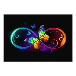Impression Photo Vibrant infinity with rainbow butterfly on black