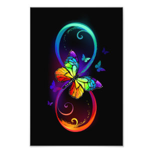 Impression Photo Vibrant infinity with rainbow butterfly on black