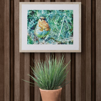 Impression Photo Vibrant Watercolour Robin Perched on Thorns 