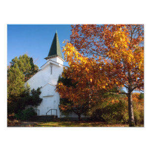 Impression Photo Vieille église blanche en automne