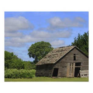 Impression Photo Vieille grange du Kansas avec ciel bleu et nuages 