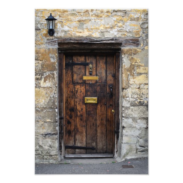 Impression Photo Vielle porte d'entrée en bois avec lumière (Devant)
