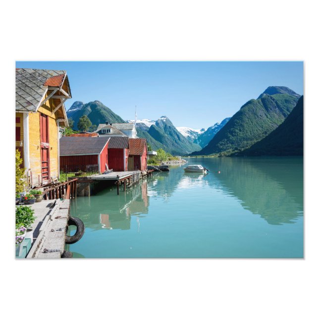 Impression Photo Village du Fjæ et fjord, Norvège imprimer (Devant)