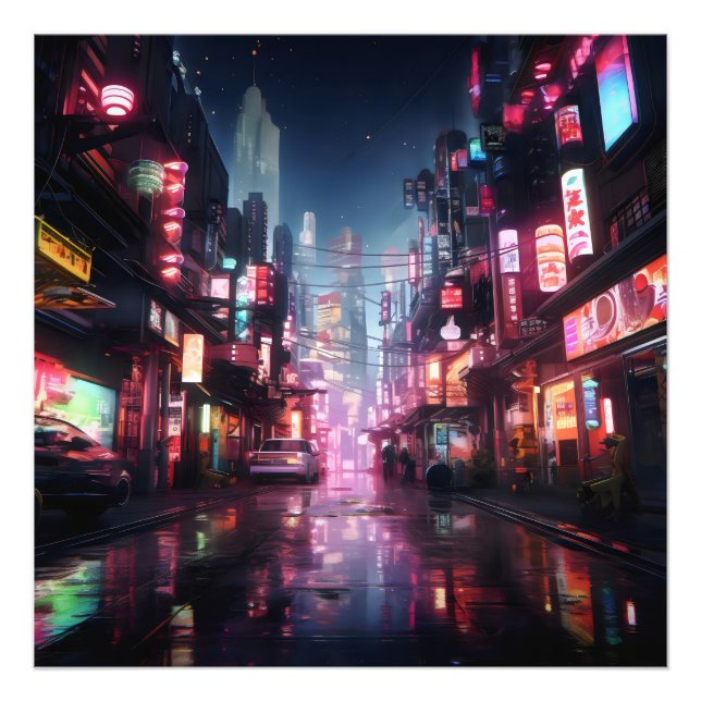 Impression Photo Ville asiatique de Cyberpunk (Devant)