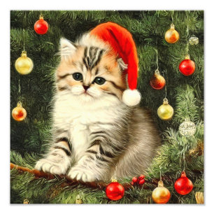 Impression Photo Vintage Christmas Kitten