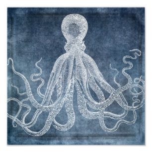 Impression Photo Vintage Octopus Twilight Blue Denim