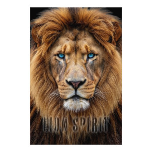 Impression Photo Visage majestueux de lion aux yeux bleus   Faune A