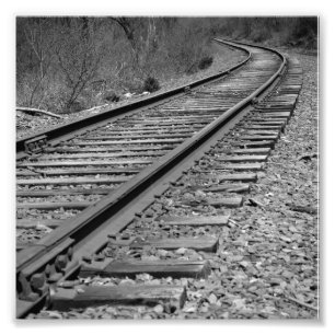 Impression Photo Voies noires et par blanc incurvées de train