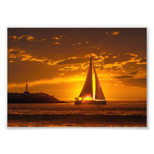 Impression Photo Voilier au coucher du soleil - Marina Del Rey, Cal