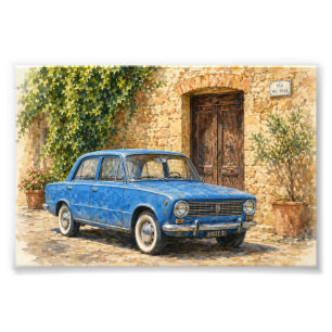 Impression Photo Voiture Ancienne sur Rue Rustique