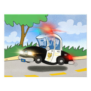 Impression Photo Voiture de police de dessin avec lumières clignota