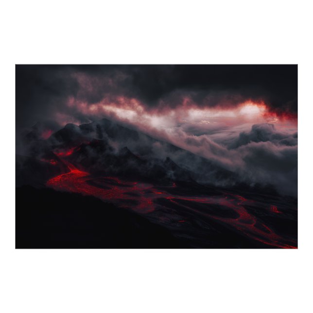 Impression Photo Volcanic Eruption Lava Rivers Night Landscape (Devant)