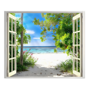 Impression Photo Vue de la fenêtre de l'île tropicale