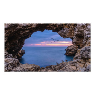 Impression Photo Vue de la mer depuis l'ouverture d'une grotte roch
