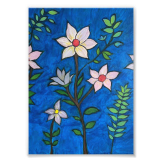 Impression Photo Whimsical Flowers with Blue Background 