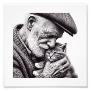 Impression Photo Whisker Kisses : Homme âgé avec Kitten Wall Art