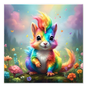 Impression Photo Whiskers of Wonder : L'écureuil à licorne arc-en-c