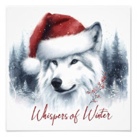 Whispers d'hiver - Wolf aquarelle à Santa Hat