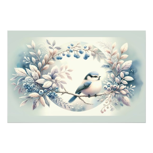Impression Photo Winter Bluebird Berry Wreath (Devant)