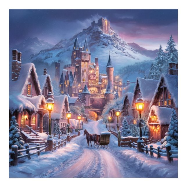 Impression Photo Winter Wonderland : Un village crépusculaire au Mo (Devant)
