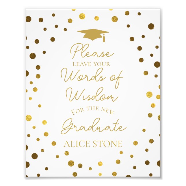 Impression Photo words of wisdom graduation party sign gold (Devant)