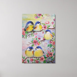 Impression sur toile à l'aquarelle Beaux moineaux
