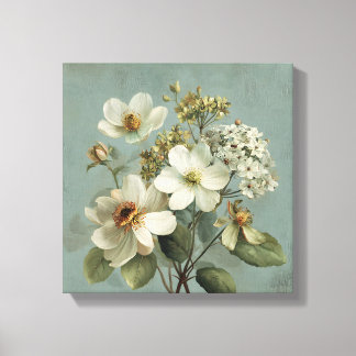 Impression sur toile bleue oiseaux et fleurs vinta