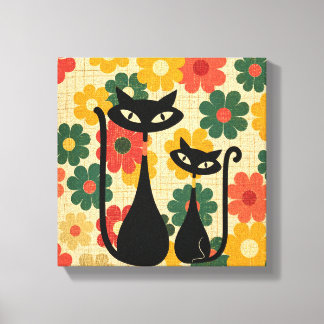 Impression sur toile Chats noirs rétro Moderne du 