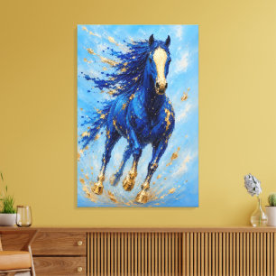 Impression sur toile Cheval Or Bleu Royal