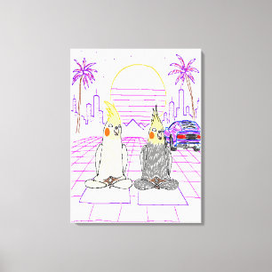 "Impression sur toile Cockatiels Vaporwave Coucher